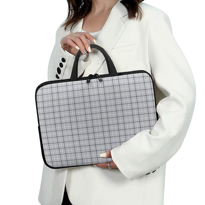 Grey Tattersall Pattern Print Laptop Sleeve With Handle