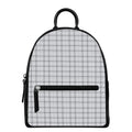 Grey Tattersall Pattern Print Leather Backpack