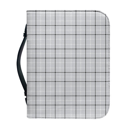Grey Tattersall Pattern Print Leather Bible Cover
