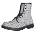 Grey Tattersall Pattern Print Lace-Up Boots