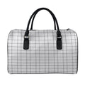 Grey Tattersall Pattern Print Leather Duffel Bag