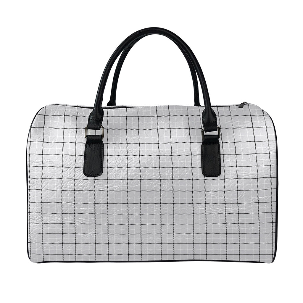 Grey Tattersall Pattern Print Leather Duffle Bag