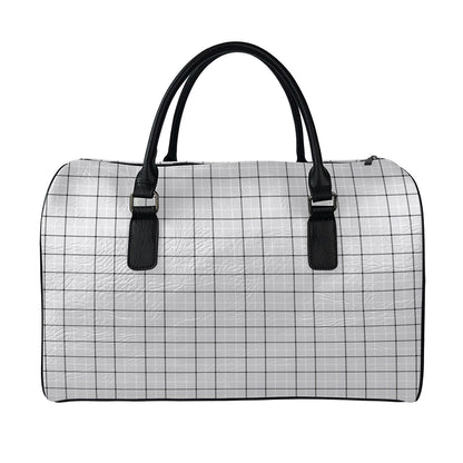 Grey Tattersall Pattern Print Leather Duffle Bag