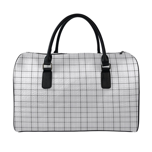 Grey Tattersall Pattern Print Leather Duffle Bag
