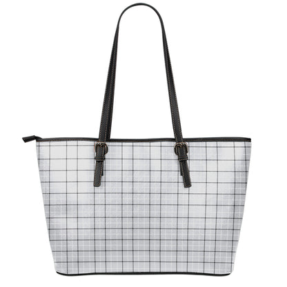 Grey Tattersall Pattern Print Leather Tote Bag