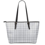 Grey Tattersall Pattern Print Leather Tote Bag