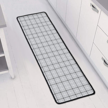 Grey Tattersall Pattern Print Long Kitchen Mat