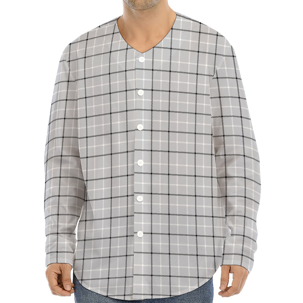 Grey Tattersall Pattern Print Long Sleeve Baseball Jersey