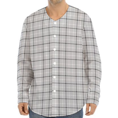 Grey Tattersall Pattern Print Long Sleeve Baseball Jersey