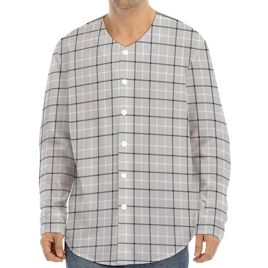 Grey Tattersall Pattern Print Long Sleeve Baseball Jersey