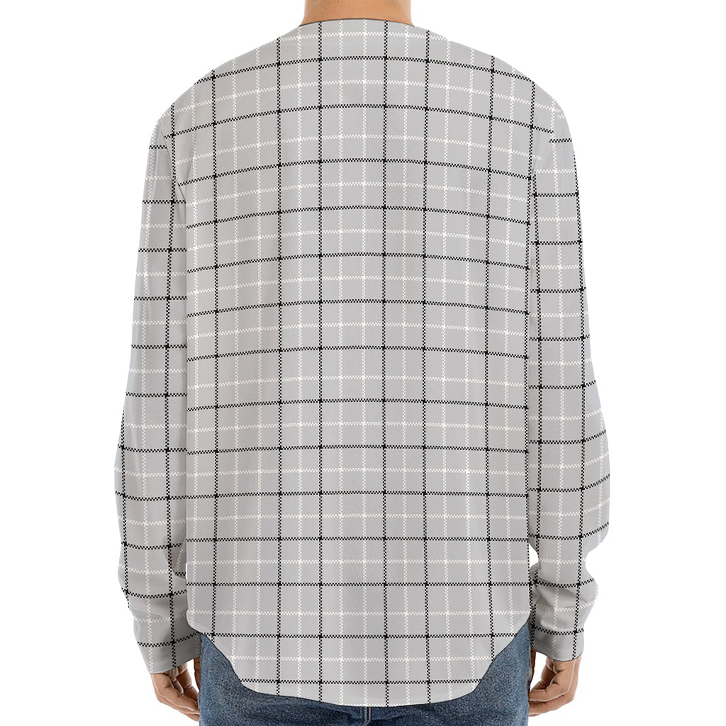 Grey Tattersall Pattern Print Long Sleeve Baseball Jersey