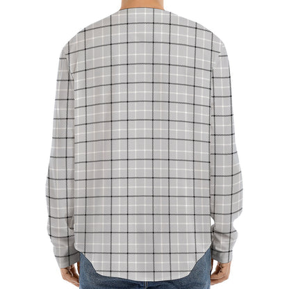 Grey Tattersall Pattern Print Long Sleeve Baseball Jersey