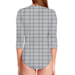 Grey Tattersall Pattern Print Long Sleeve Swimsuit