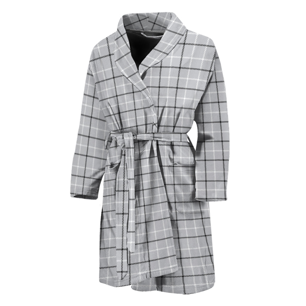 Grey Tattersall Pattern Print Men's Bathrobe