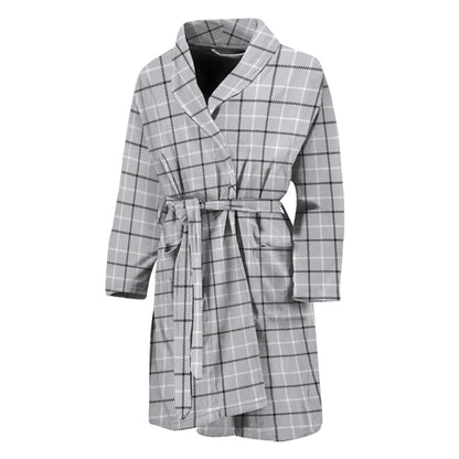 Grey Tattersall Pattern Print Men's Bathrobe