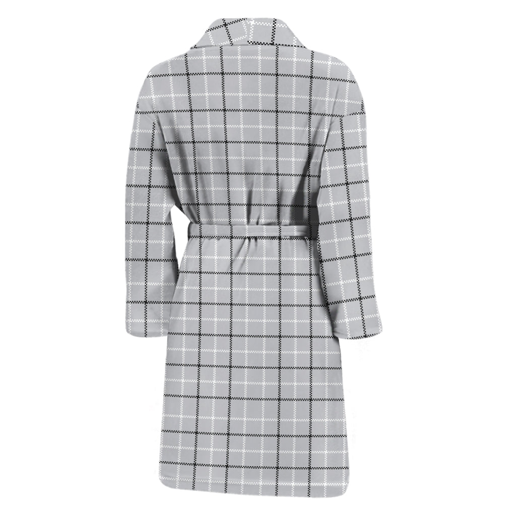 Grey Tattersall Pattern Print Men's Bathrobe