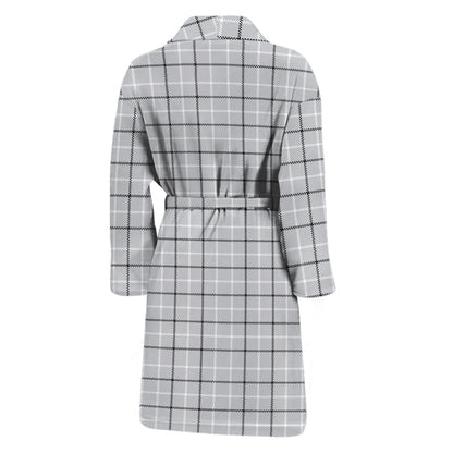 Grey Tattersall Pattern Print Men's Bathrobe