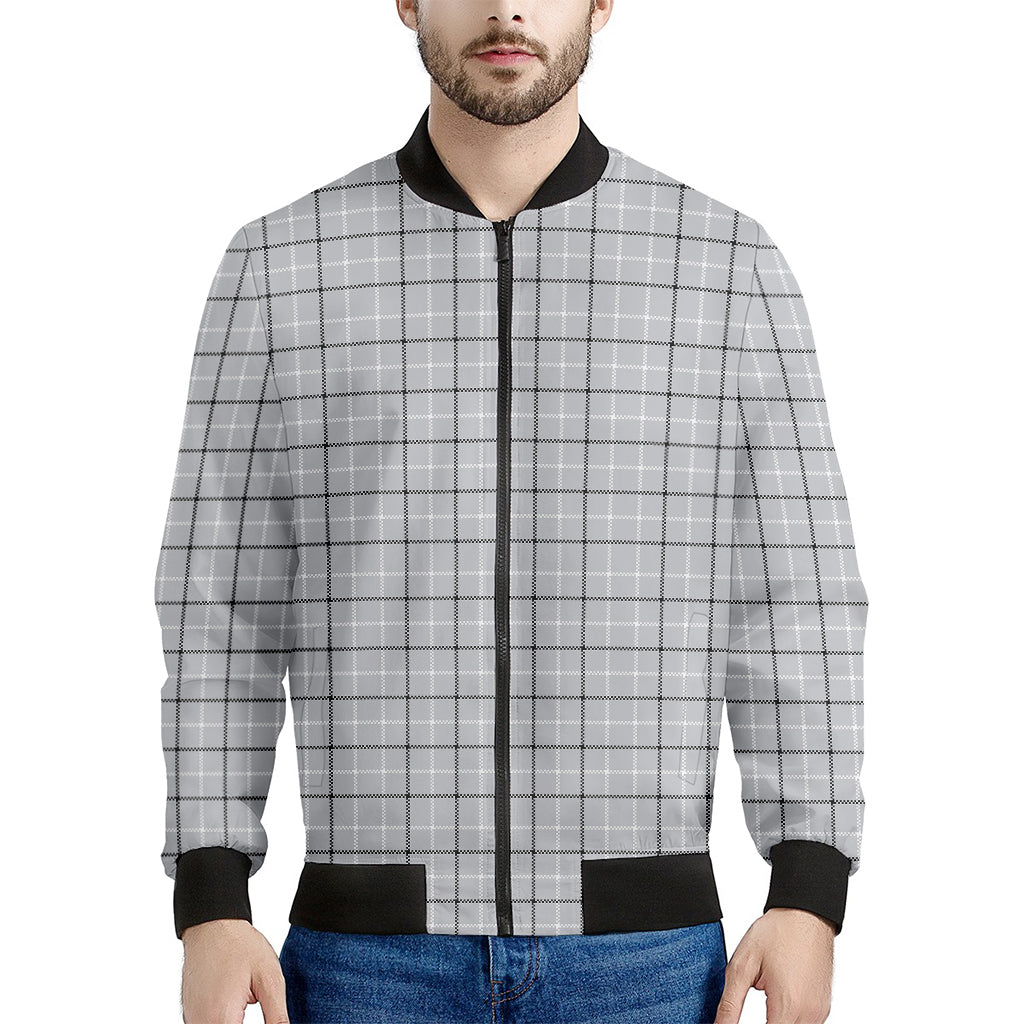 Grey Tattersall Pattern Print Men's Bomber Jacket