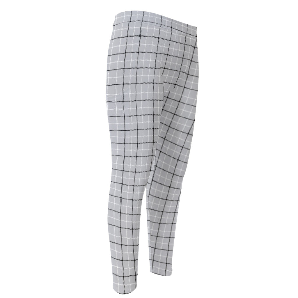 Grey Tattersall Pattern Print Men's Compression Pants