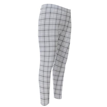 Grey Tattersall Pattern Print Men's Compression Pants