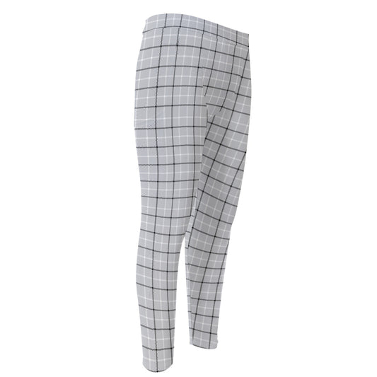 Grey Tattersall Pattern Print Men's Compression Pants