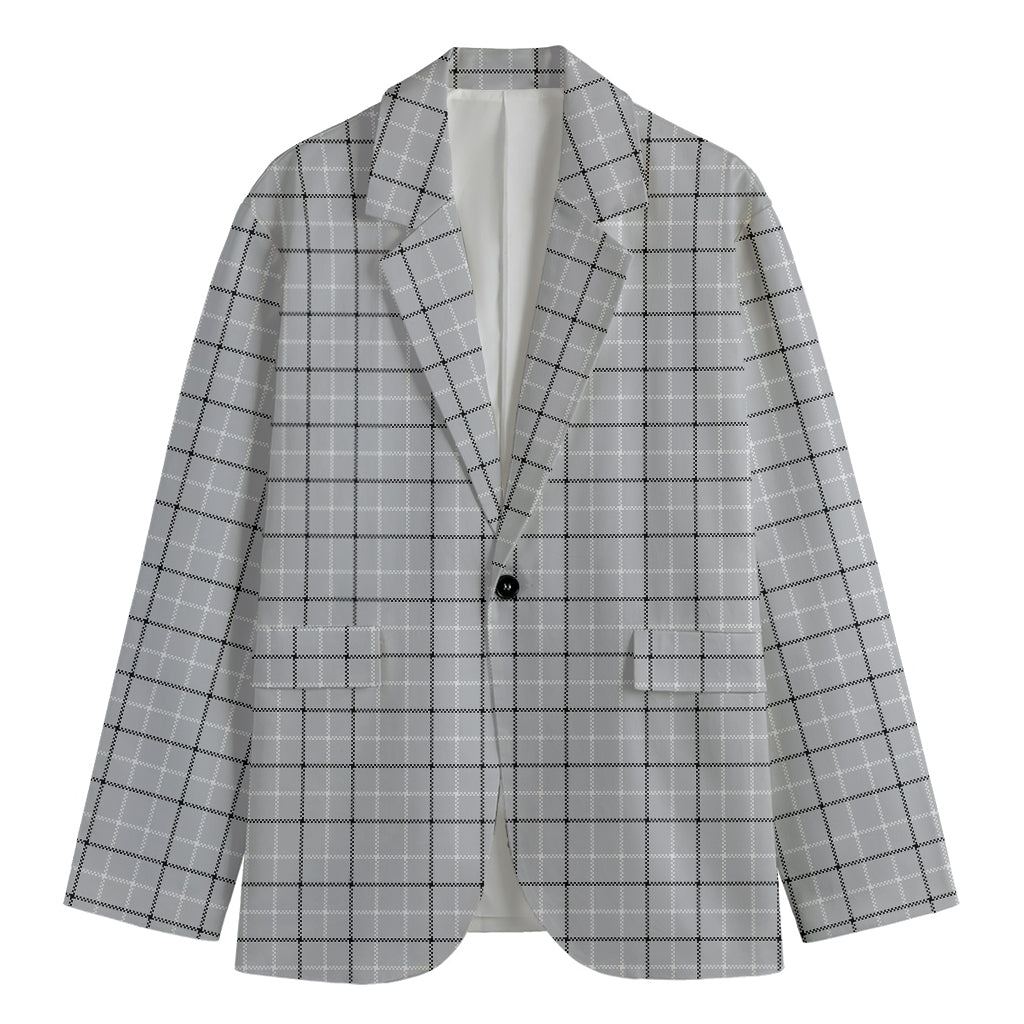 Grey Tattersall Pattern Print Men's Cotton Blazer