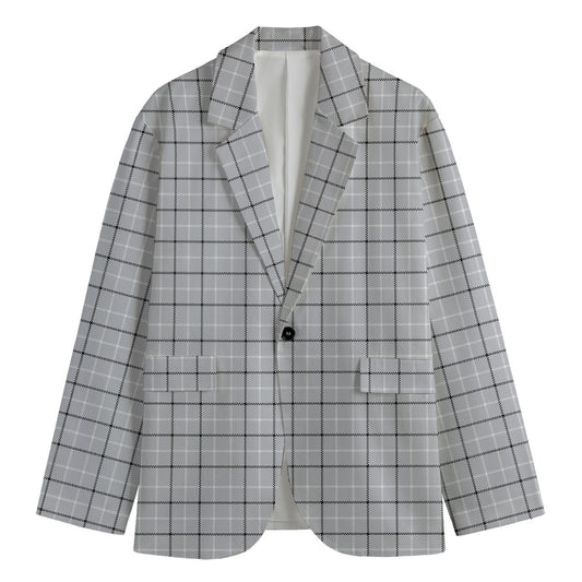 Grey Tattersall Pattern Print Men's Cotton Blazer