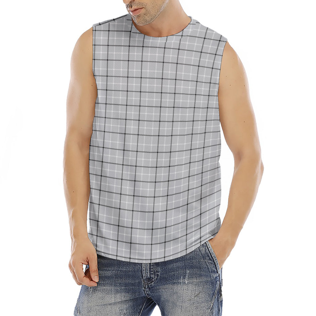 Grey Tattersall Pattern Print Men's Fitness Tank Top