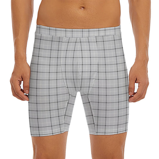 Grey Tattersall Pattern Print Men's Long Boxer Briefs