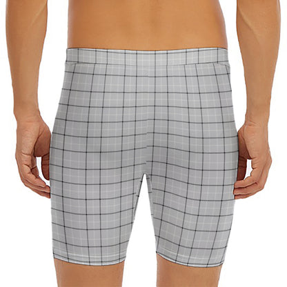 Grey Tattersall Pattern Print Men's Long Boxer Briefs