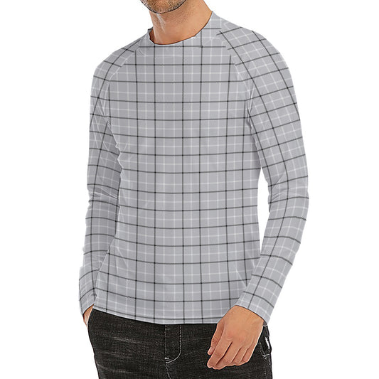 Grey Tattersall Pattern Print Men's Long Sleeve Rash Guard