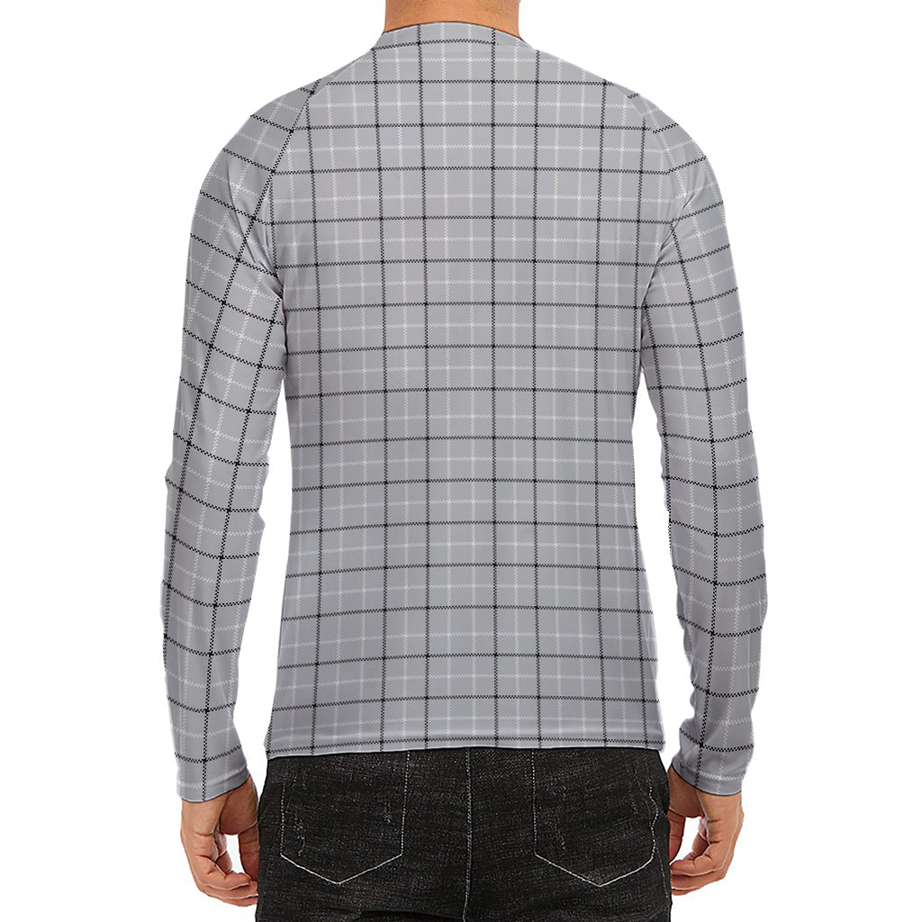 Grey Tattersall Pattern Print Men's Long Sleeve Rash Guard