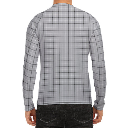 Grey Tattersall Pattern Print Men's Long Sleeve Rash Guard