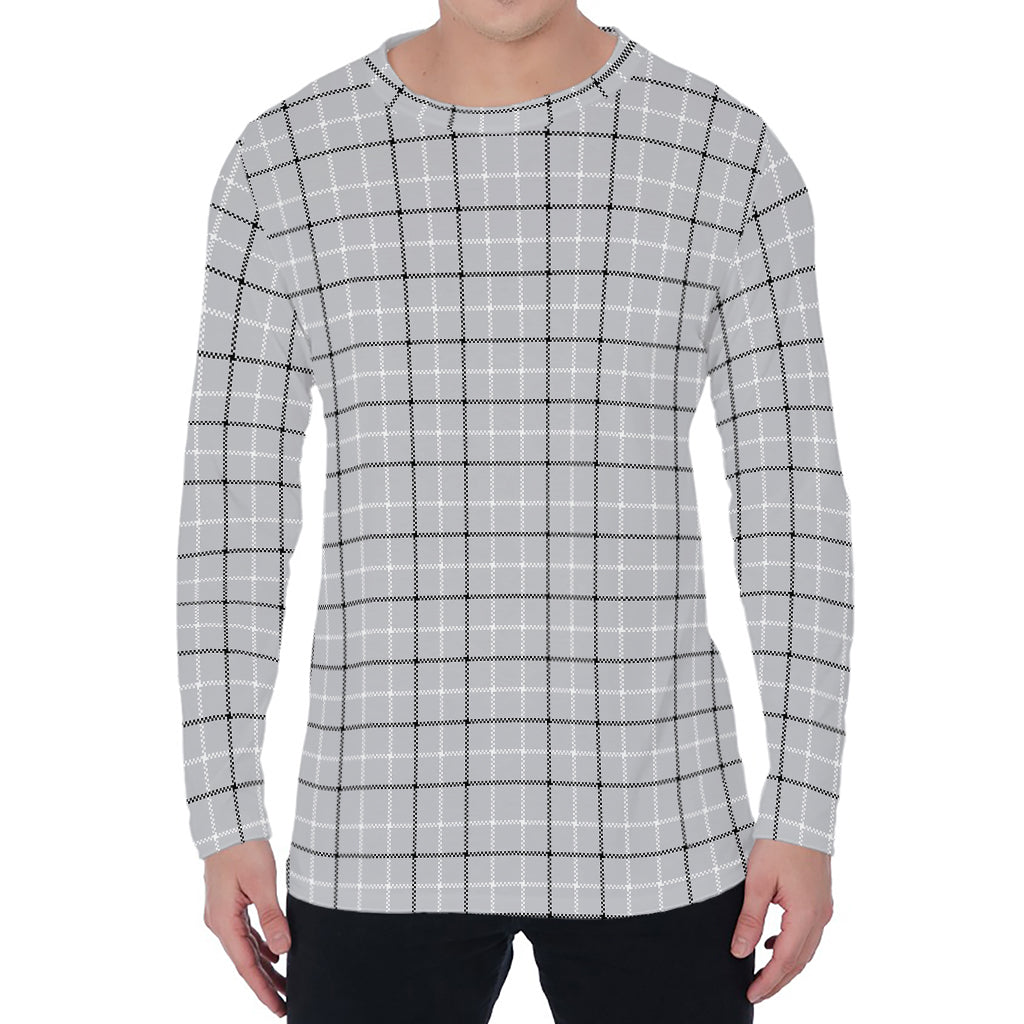 Grey Tattersall Pattern Print Men's Long Sleeve T-Shirt