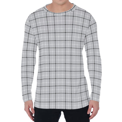 Grey Tattersall Pattern Print Men's Long Sleeve T-Shirt