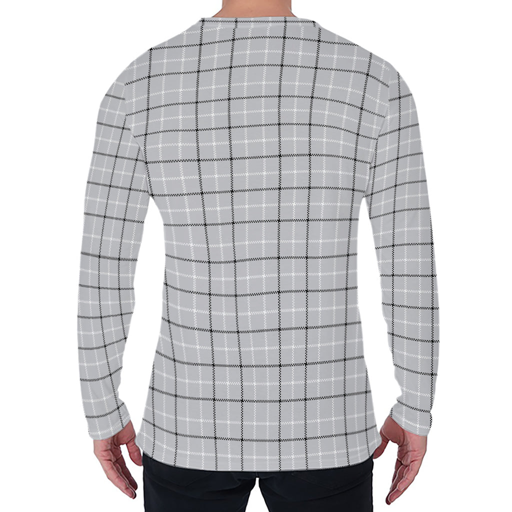 Grey Tattersall Pattern Print Men's Long Sleeve T-Shirt
