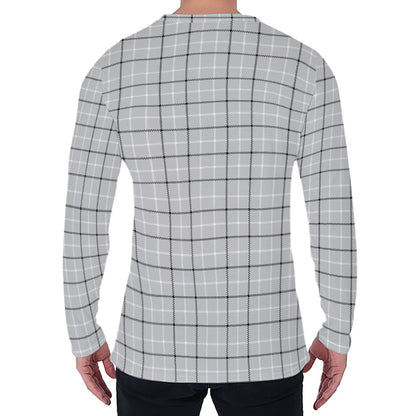 Grey Tattersall Pattern Print Men's Long Sleeve T-Shirt
