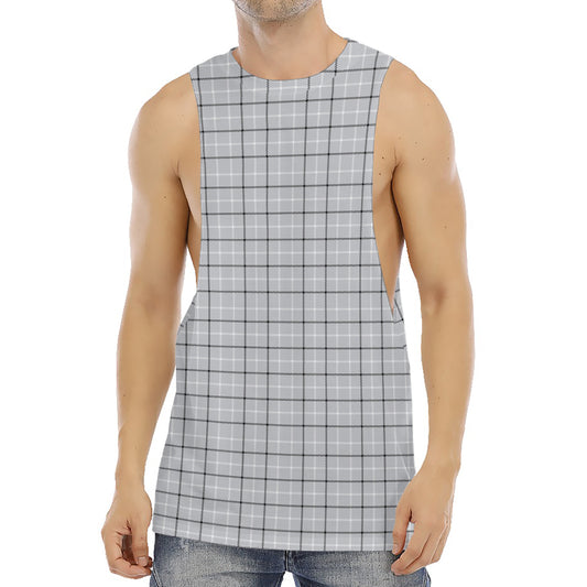 Grey Tattersall Pattern Print Men's Muscle Tank Top