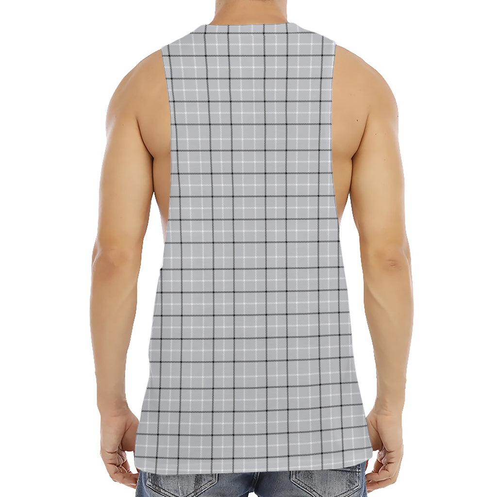 Grey Tattersall Pattern Print Men's Muscle Tank Top