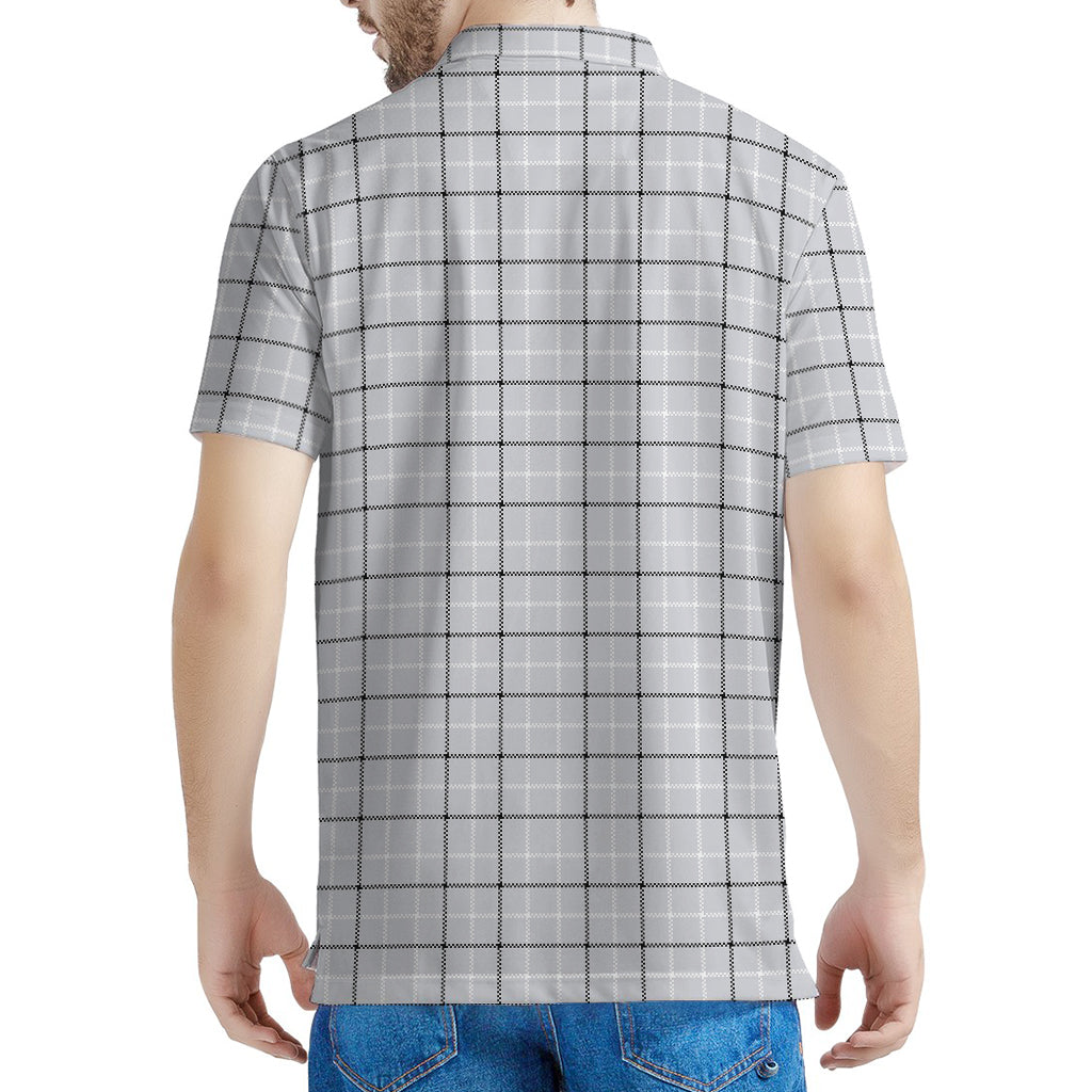Grey Tattersall Pattern Print Men's Polo Shirt