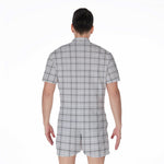 Grey Tattersall Pattern Print Men's Rompers