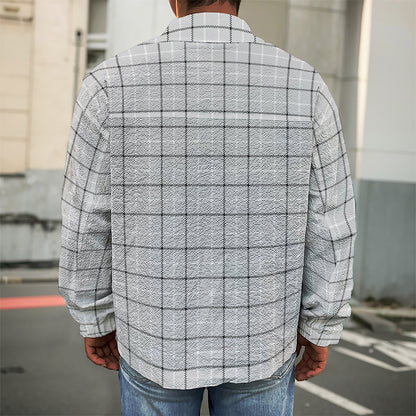 Grey Tattersall Pattern Print Men's Shirt Jacket
