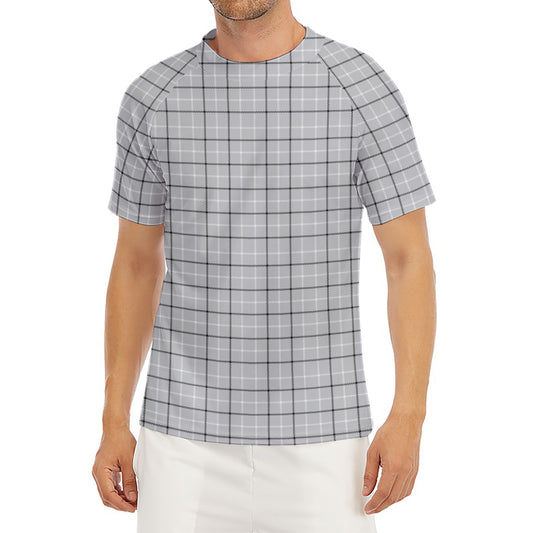 Grey Tattersall Pattern Print Men's Short Sleeve Rash Guard