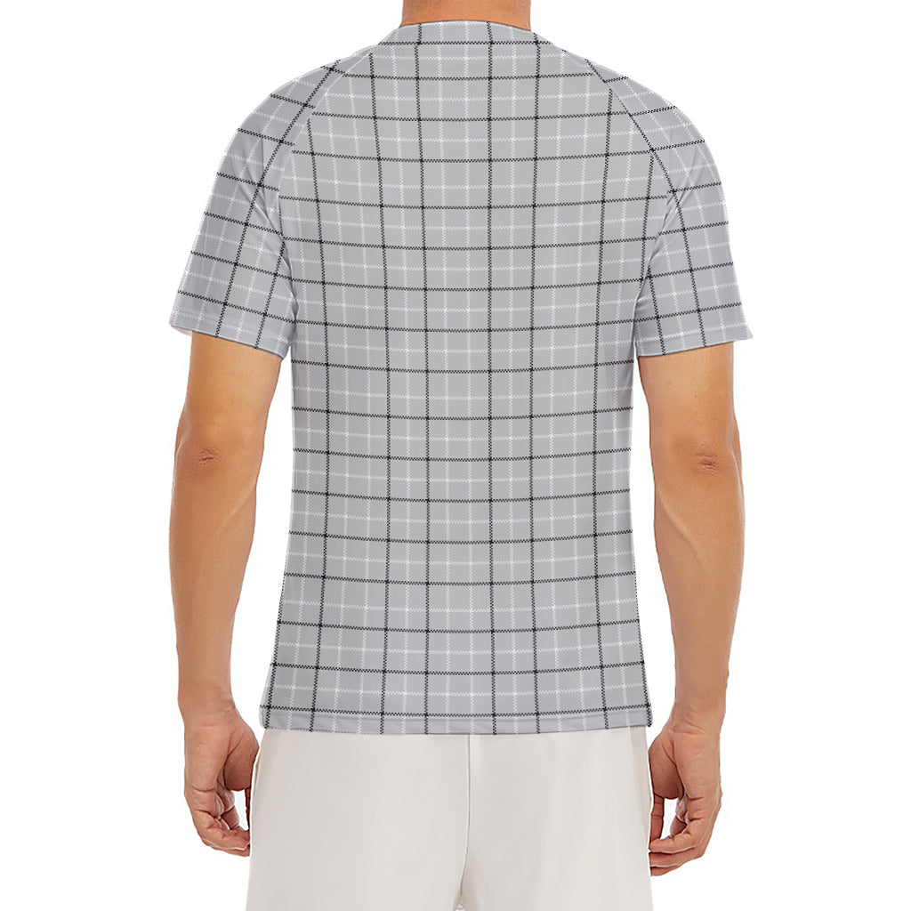 Grey Tattersall Pattern Print Men's Short Sleeve Rash Guard