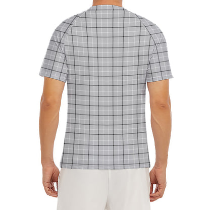 Grey Tattersall Pattern Print Men's Short Sleeve Rash Guard