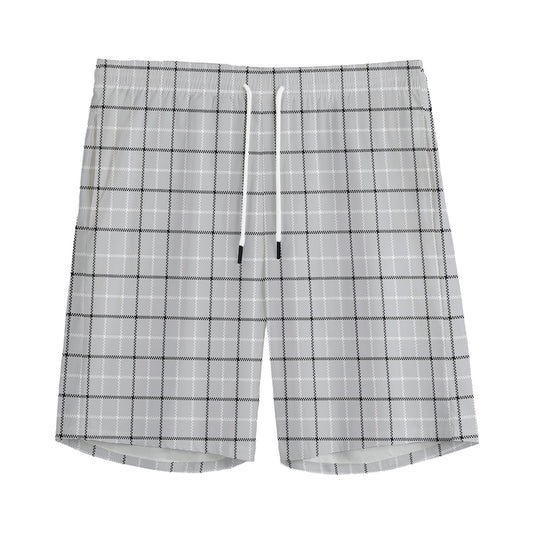 Grey Tattersall Pattern Print Men's Sports Shorts