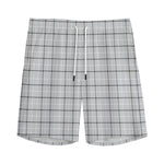 Grey Tattersall Pattern Print Men's Sports Shorts
