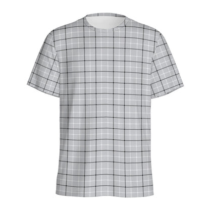 Grey Tattersall Pattern Print Men's Sports T-Shirt