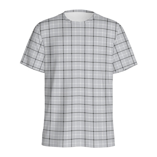 Grey Tattersall Pattern Print Men's Sports T-Shirt