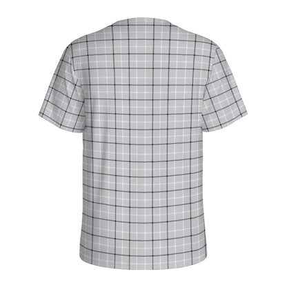 Grey Tattersall Pattern Print Men's Sports T-Shirt